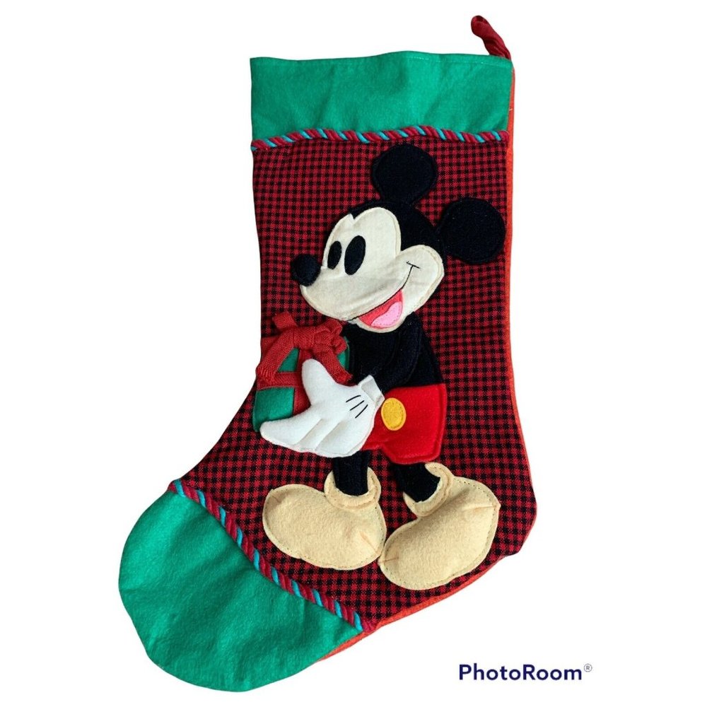 Disney MICKEY MOUSE Christmas Stocking Embroidered Felt 3D Huge Vintage 1990's